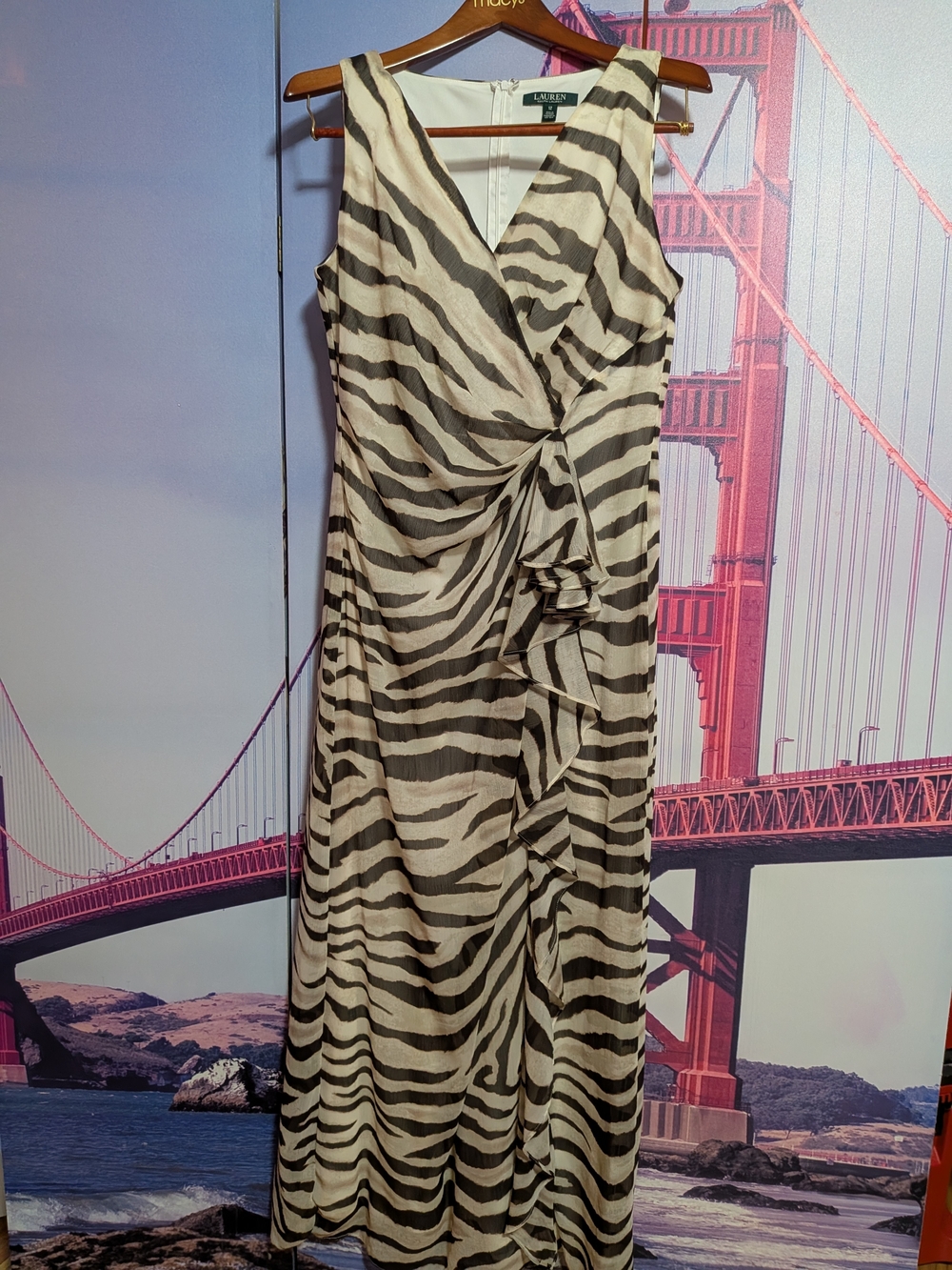 Lauren Ralph Lauren Black & Beige Zebra-Print Sleeveless Dress, Size 12